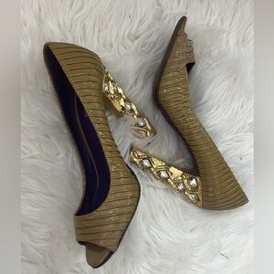 Miu Miu Patent Leather Embellished Heels Pumps